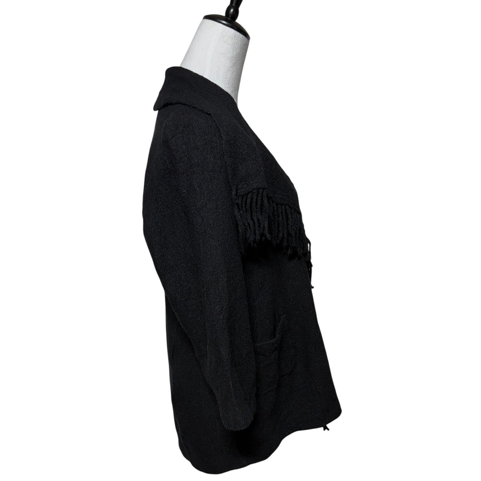 Chicos Jacket Blazer Womens Medium 1 Black 3/4 Sleeve Textured Fringe Western — image 6 of 8